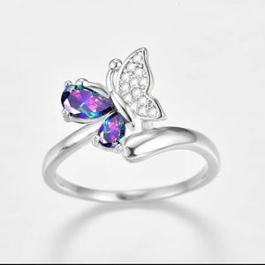 🦋🦋NEW🦋🦋GORGEOUS!! Mystic Rainbow Topaz and CZ'S Butterfly Ring in 925 SILVER